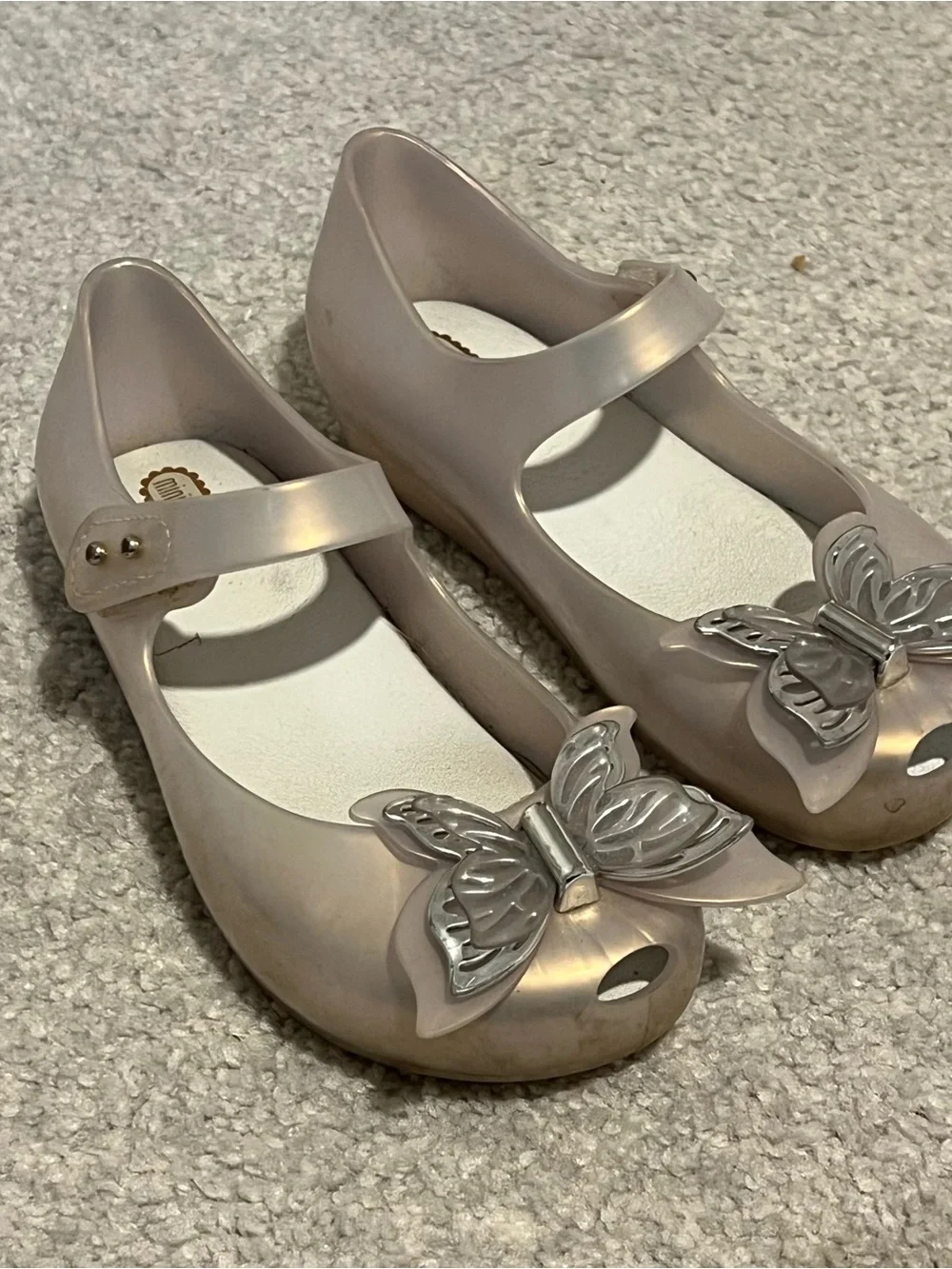 Mini Melissa Metallic Pearl Pink Butterfly Mary Jane Sandals